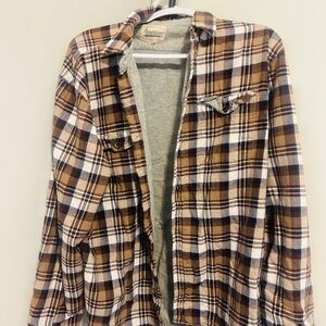 American Threads Men's Plaid Shirt in Brown and White